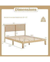 Slickblue Platform Bed Frame with Rattan Headboard and Durable Support