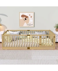 Clihome Floor Bed with High Fence Railings, with Door,6 Slats Included