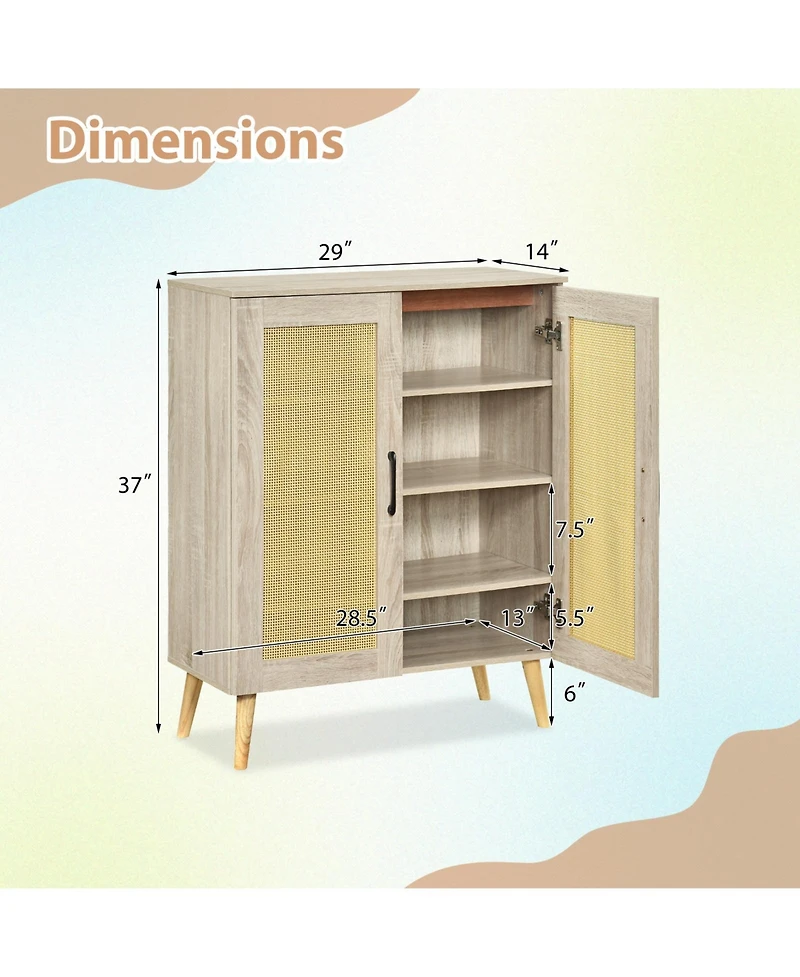 Slickblue Rattan Shoe Storage Cabinet 5-Tier with Adjustable Interior Shelves