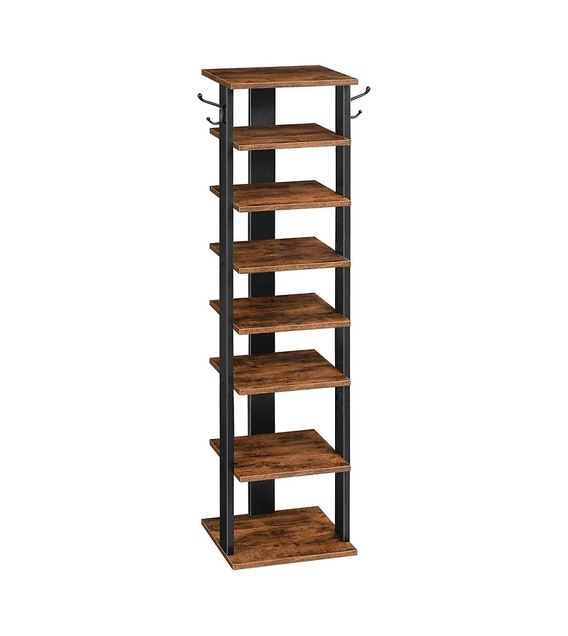 Slickblue Entryway 8-Tier Wooden Shoe Rack with Hooks