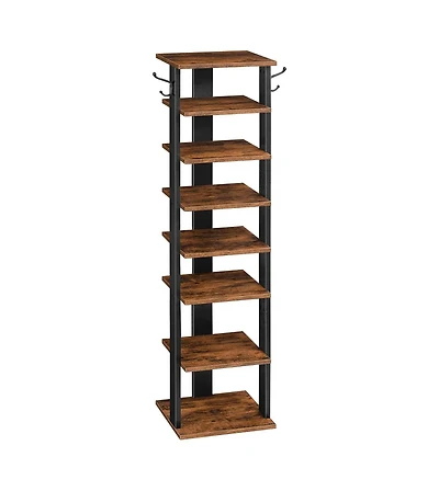 Slickblue Entryway 8-Tier Wooden Shoe Rack with Hooks