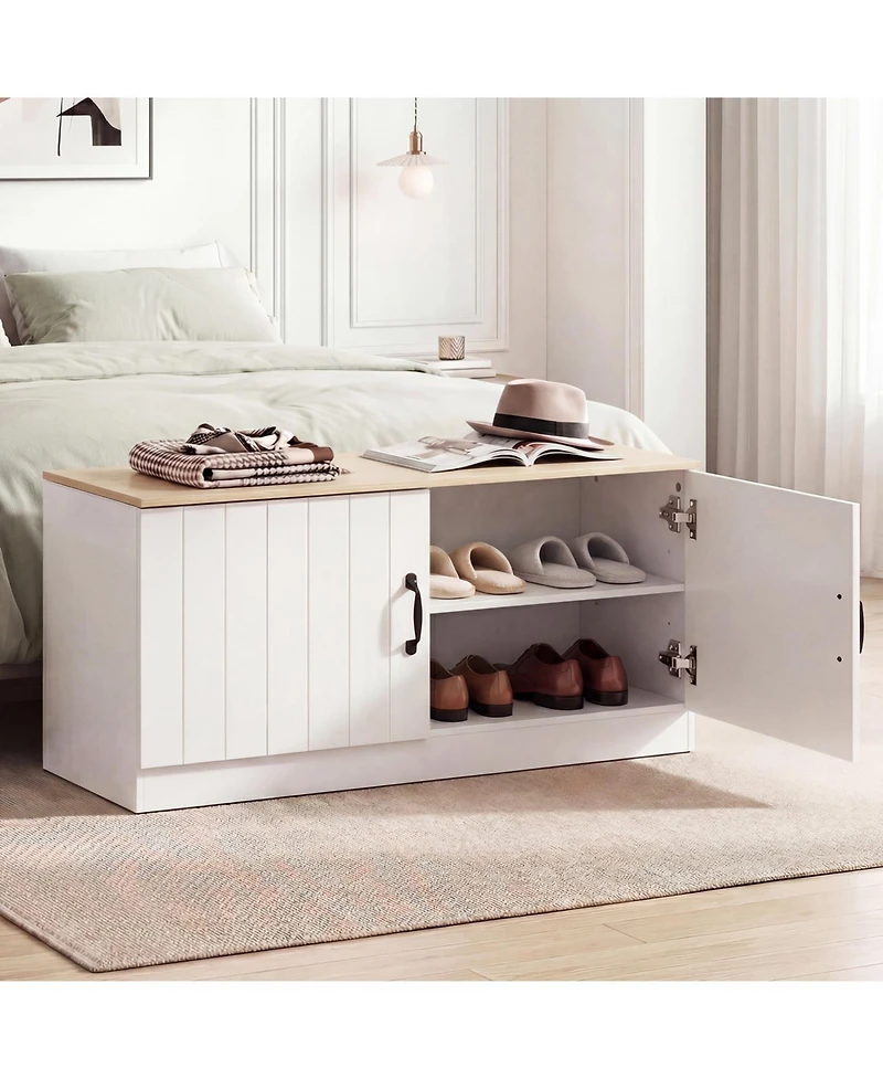 Slickblue Shoe Storage Bench with 2 Doors and Adjustable Shelves for Entryway