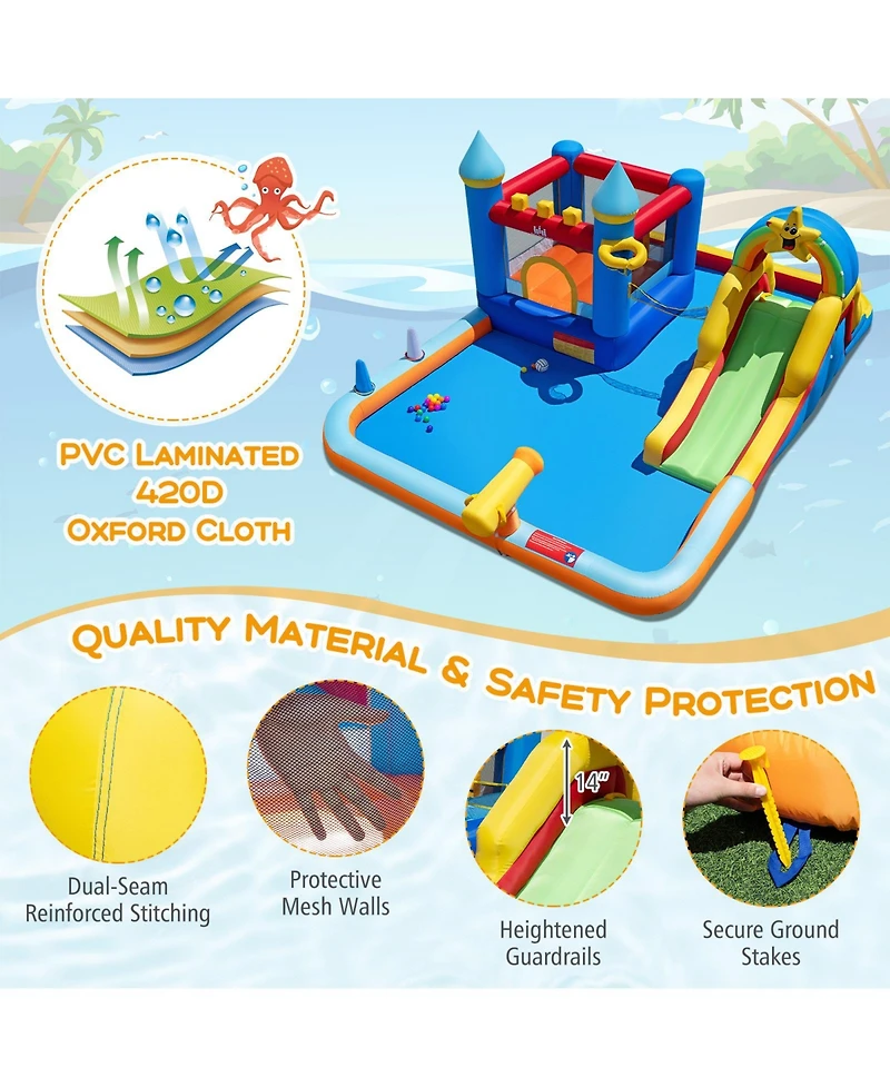 Gymax Giant Water Slide Bounce House with Climbing Wall Splash Pool and Basketball Hoop