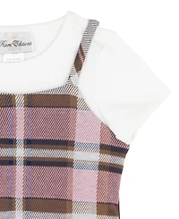 Rare Editions Girls' 2T-6X Rib Knit T-Shirt and Plaid Pleated Jumper, 2-Piece Set