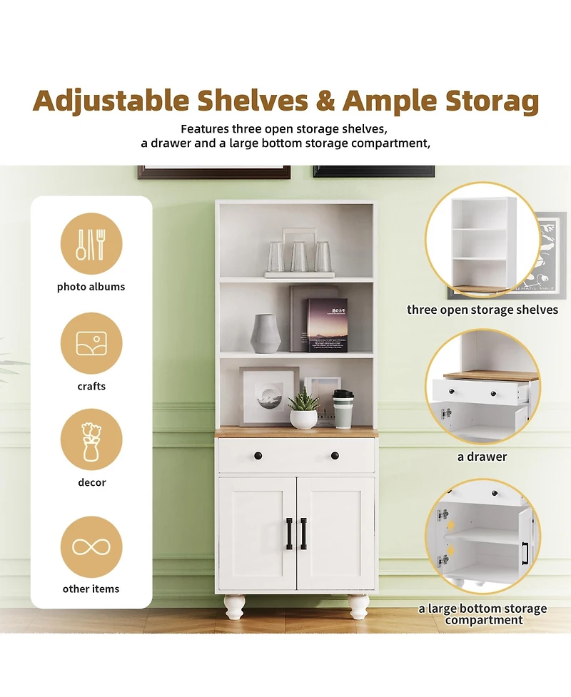Flynama Farmhouse Pantry Cabinet with Drawer and Adjustable Shelves