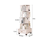 flynama 5-Tier 360 Degree Rotating Wooden Bookshelf with Single Drawer, Space-Saving Corner Home Organizer
