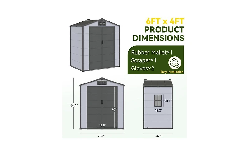 Erommy 6X4 Feet Outdoor Storage Shed, Weather-Resistant Shed With Double Doors and Built-In Floor, Sloped Roof