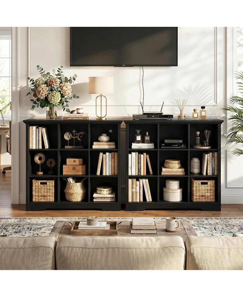 Aheaplus 9 Cube Bookshelf with Charging Station, Floor Cubby Toy Organizer
