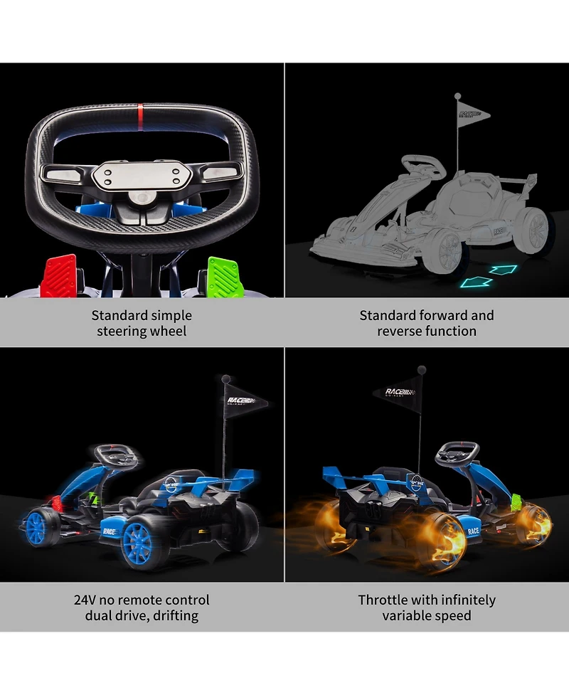 homfan High-Performance 24V Drift Go Kart, Adjustable Seat, Dual 200W Motors, Speeds up to 8.5 Mph, Eva Silent Wheels, Pedals
