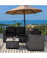 Costway 4 Piece Outdoor Patio Rattan Furniture Set Cushioned Loveseat Storage Table