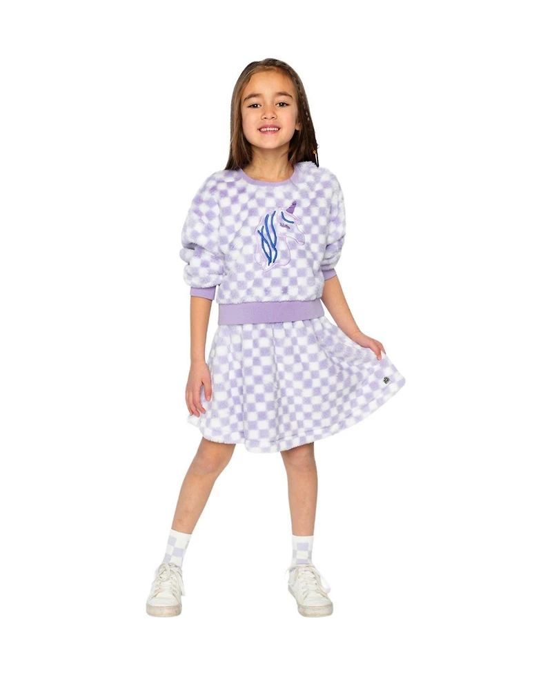 Deux par Deux Little and Big Girl 6-12 Faux Fur Top Lilac and Tiles