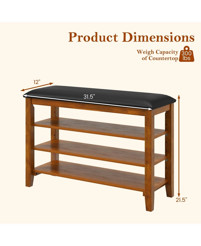 Slickblue Entryway Shoe Bench 3-Tier with Soft Cushion and Storage