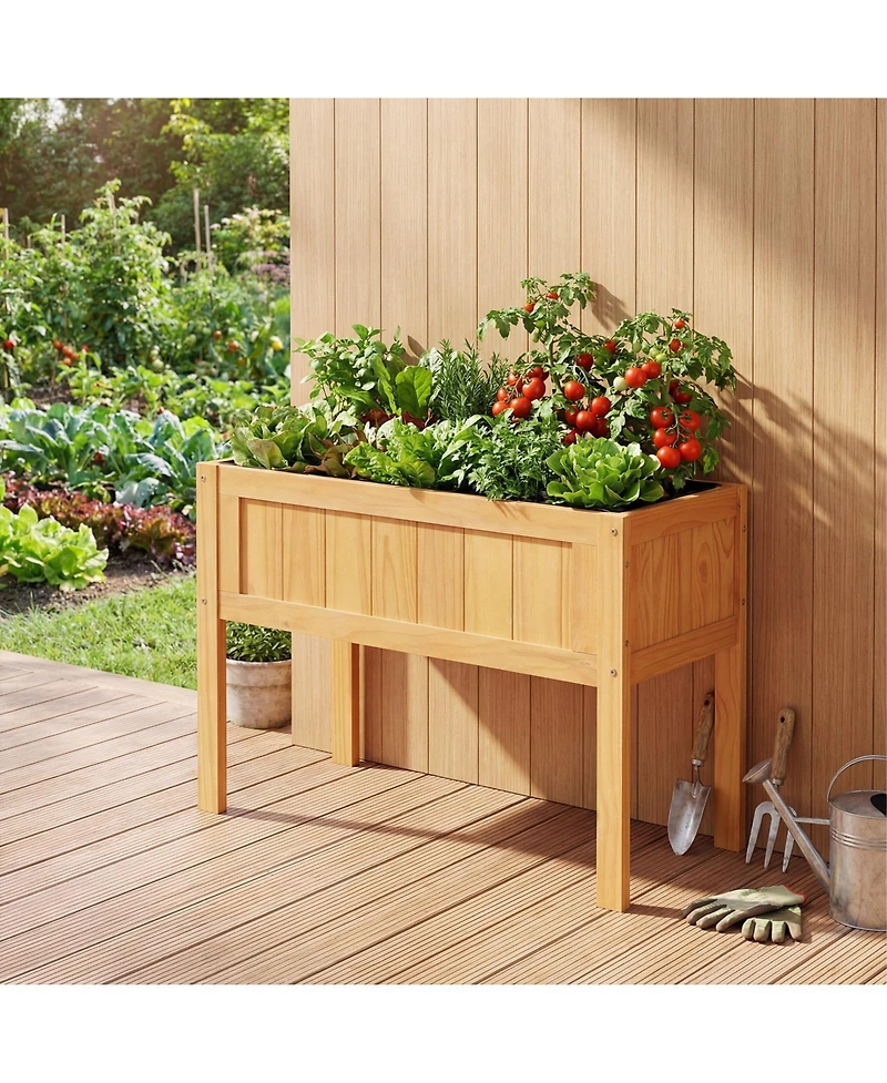 Costway Wooden Raised Garden Bed Elevated Planter Box with Bed Liner and Drainage Holes