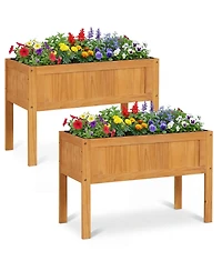 Costway Wooden Raised Garden Bed Elevated Planter Box with Bed Liner and Drainage Holes