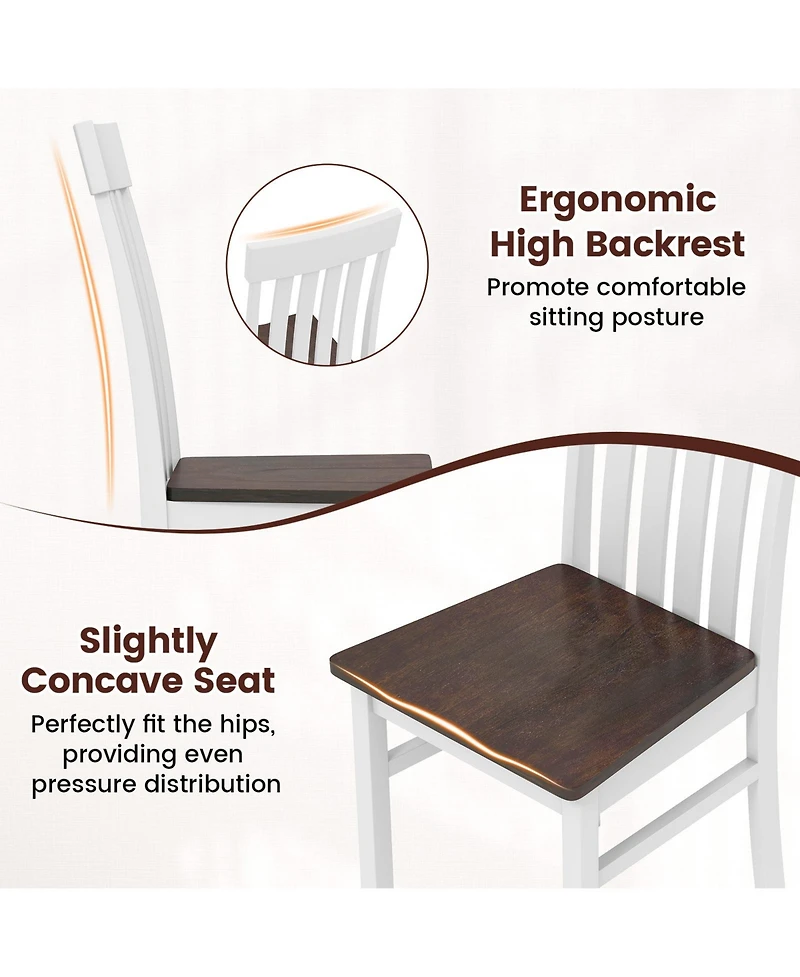 Gymax Dining Chairs Set of 2 Slatted High Backrests Concave Seats Rubber Wood Legs