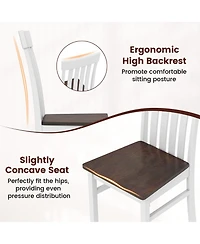 Gymax Dining Chairs Set of 2 Slatted High Backrests Concave Seats Rubber Wood Legs