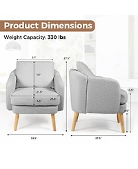 Gymax Sherpa Accent Chair Set of 2 with Seat Cushion and Pillow Rubber Wood Legs for Bedroom