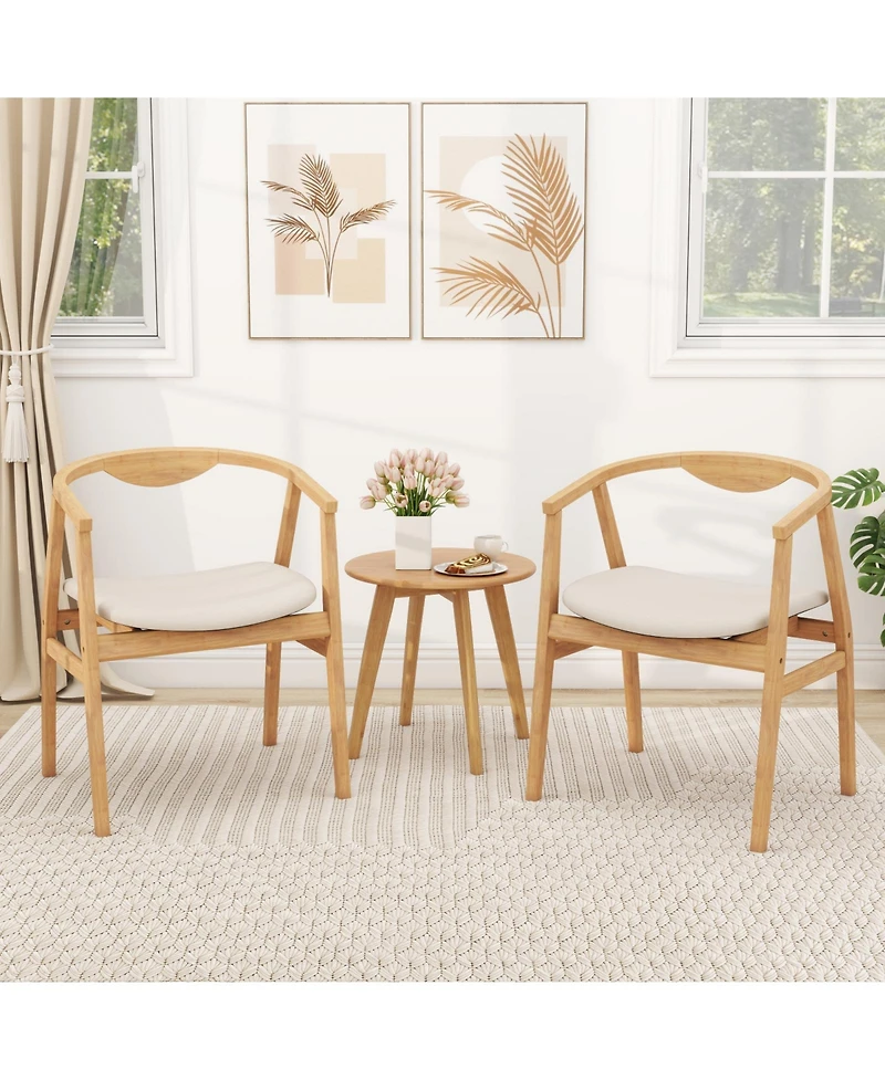 Gymax Set of 2 Leisure Bamboo Armchair Accent Chair With Curved Back and Bamboo Structure