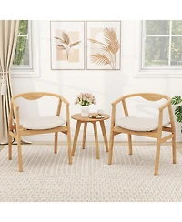 Gymax Set of 2 Leisure Bamboo Armchair Accent Chair With Curved Back and Bamboo Structure