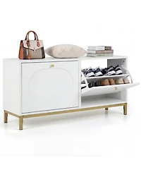 Slickblue Narrow Entryway Shoe Storage Bench with 2 Flip Drawers and Adjustable Shelves
