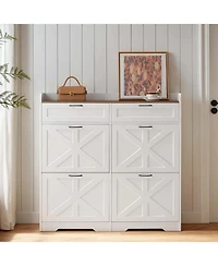 Slickblue Shoe Storage Cabinet Farmhouse Design with Flip-Down Drawers
