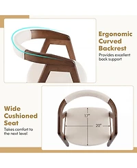 Gymax Set of 2 Leisure Bamboo Chairs Dining Chairs with Curved Back and Foot Pads