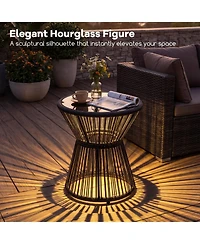 Gymax 2 piece Outdoor Side Table With Led Warm Light Pe Rattan Hourglass-Shaped End Table