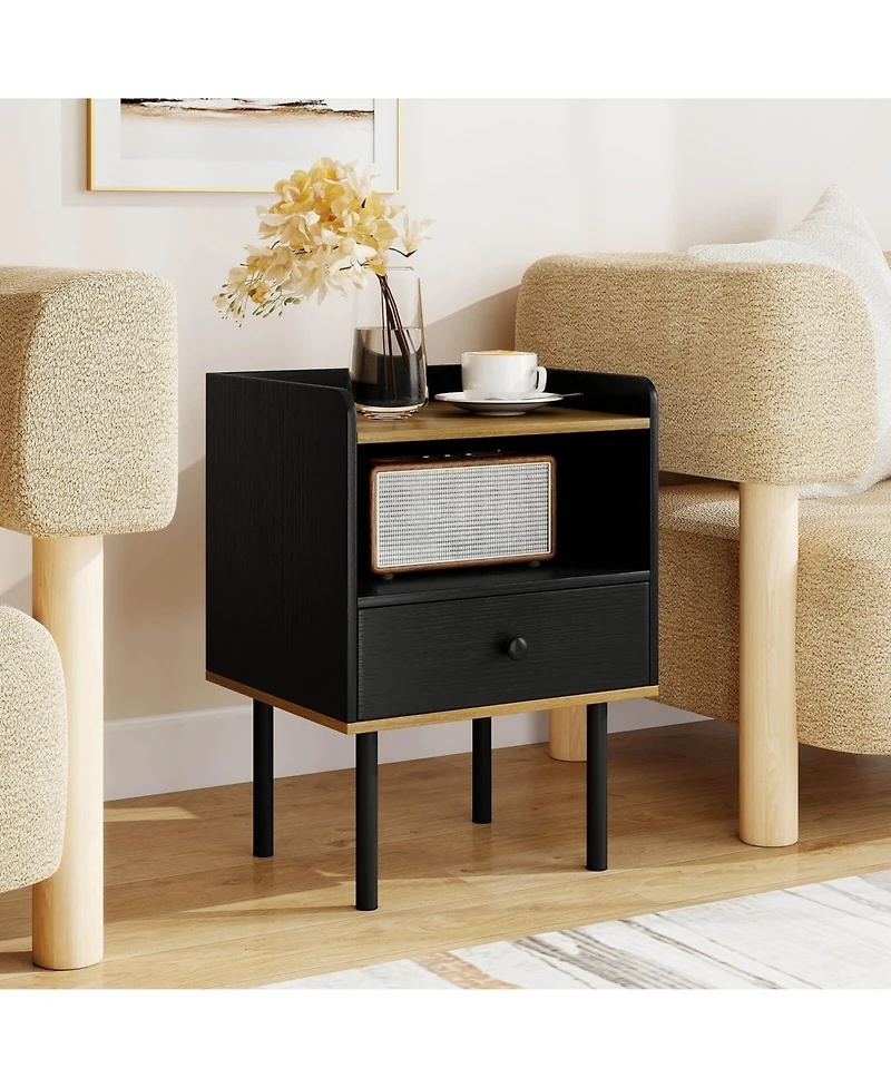 Costway Nightstand Bedside End Table with Drawer and Open Shelf for Living Room Bedroom