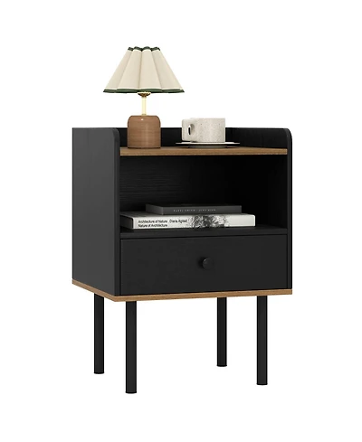 Costway Nightstand Bedside End Table with Drawer and Open Shelf for Living Room Bedroom