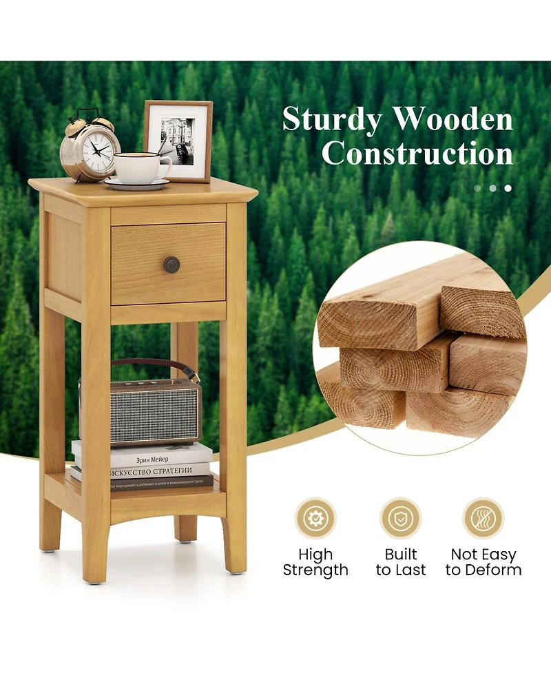 Slickblue 3 Tier Nightstand with Drawer and Open Storage Shelf for Bedroom