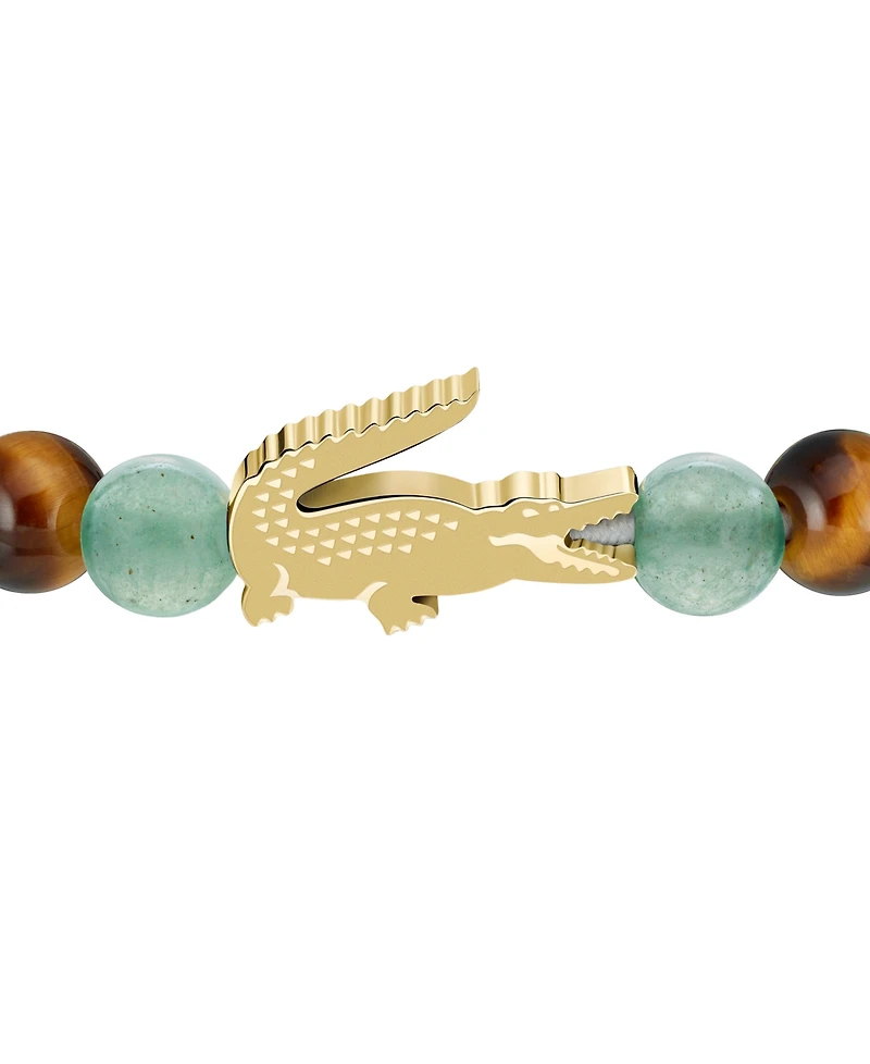 Lacoste Women's Matchpoint Green Adventurine Beads Gold-Plated Crocodile Bracelet