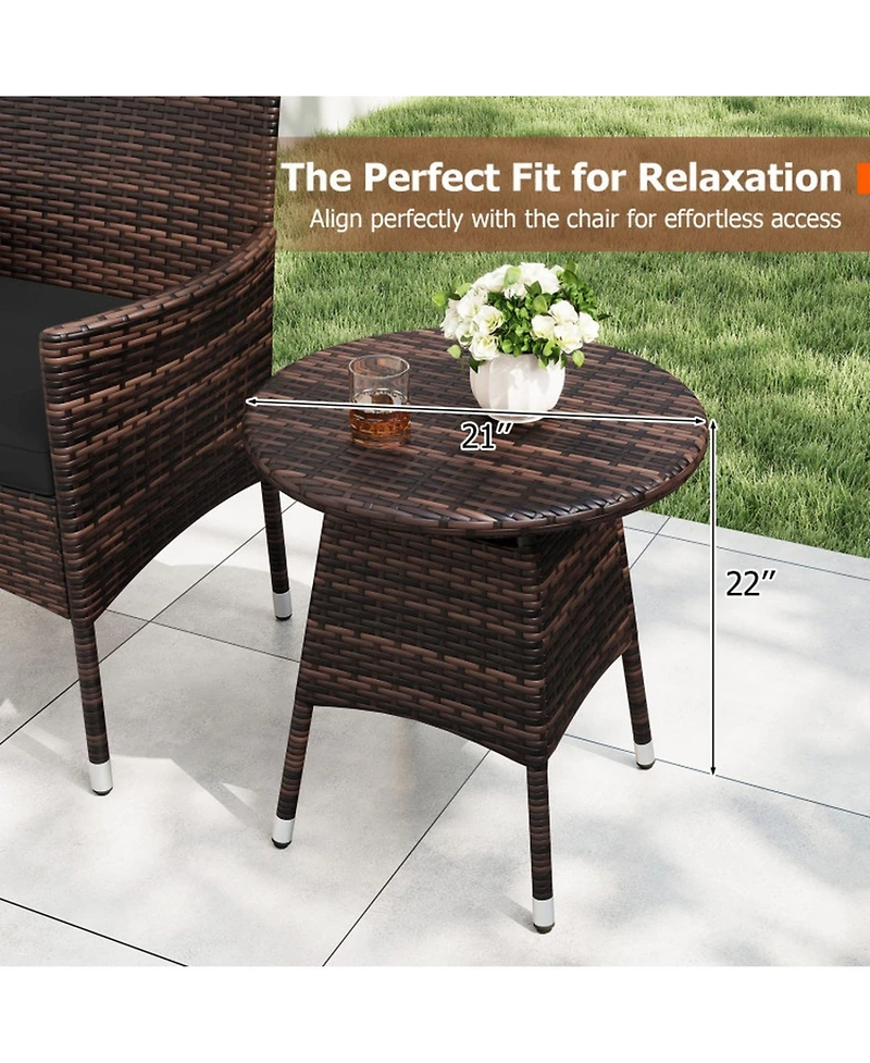 Sugift 3 Piece Patio Furniture Bistro Set for Porch with Woven Rattan Cushions