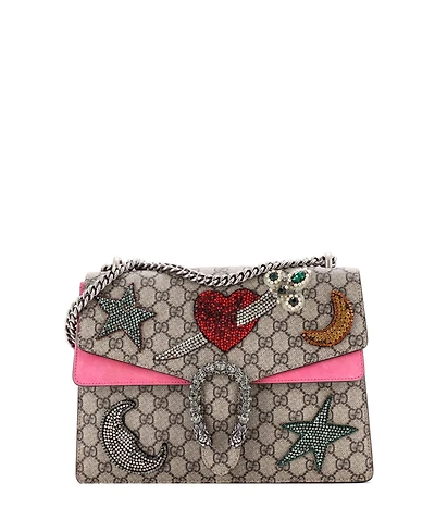 Pre-Owned Gucci Medium Dionysus Bag Embellished Gg Coated Canvas
