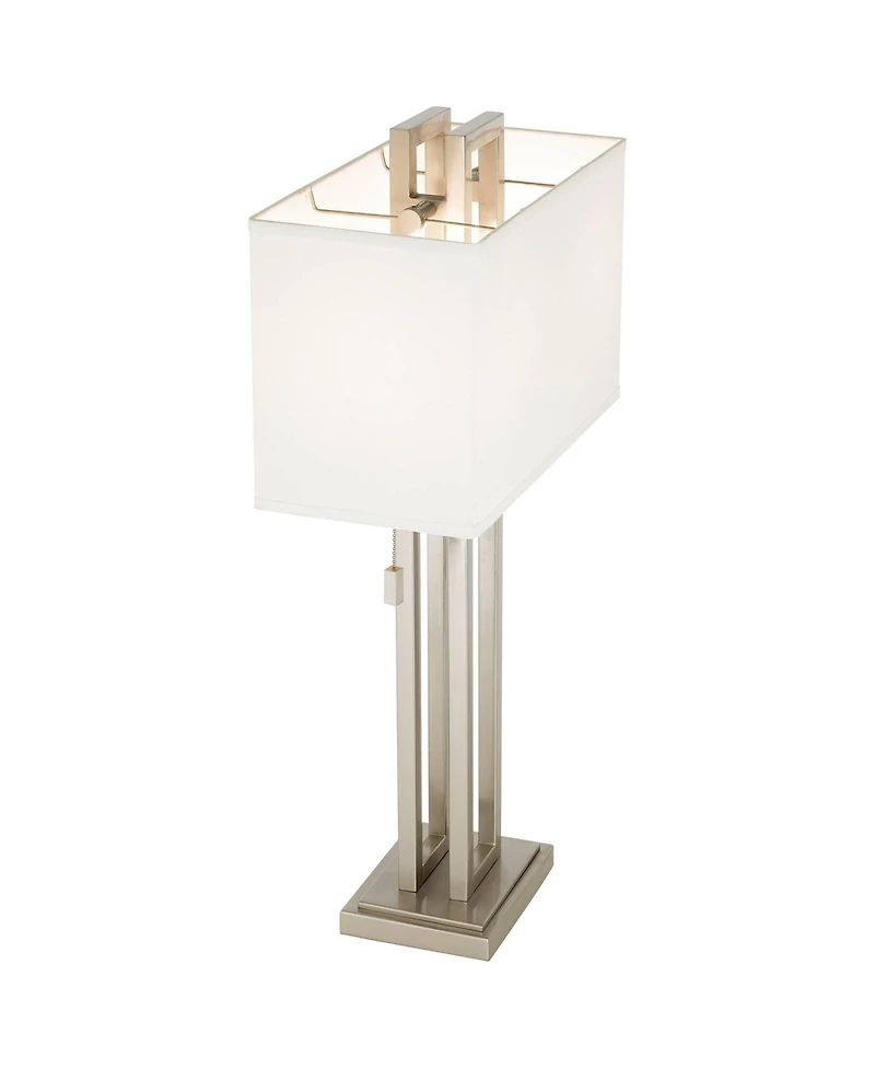 Possini Euro Design Modern Table Lamp with Clear Acrylic Riser 30" Tall Brushed Nickel Fabric Shade for Bedroom Living Room