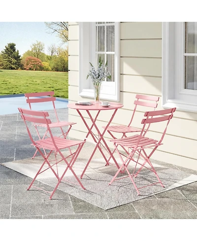 homfan 5-Piece Folding Patio Set, Space Saving Solid Steel 4 Chair Patio Furniture Set with Table for Balcony, Porch