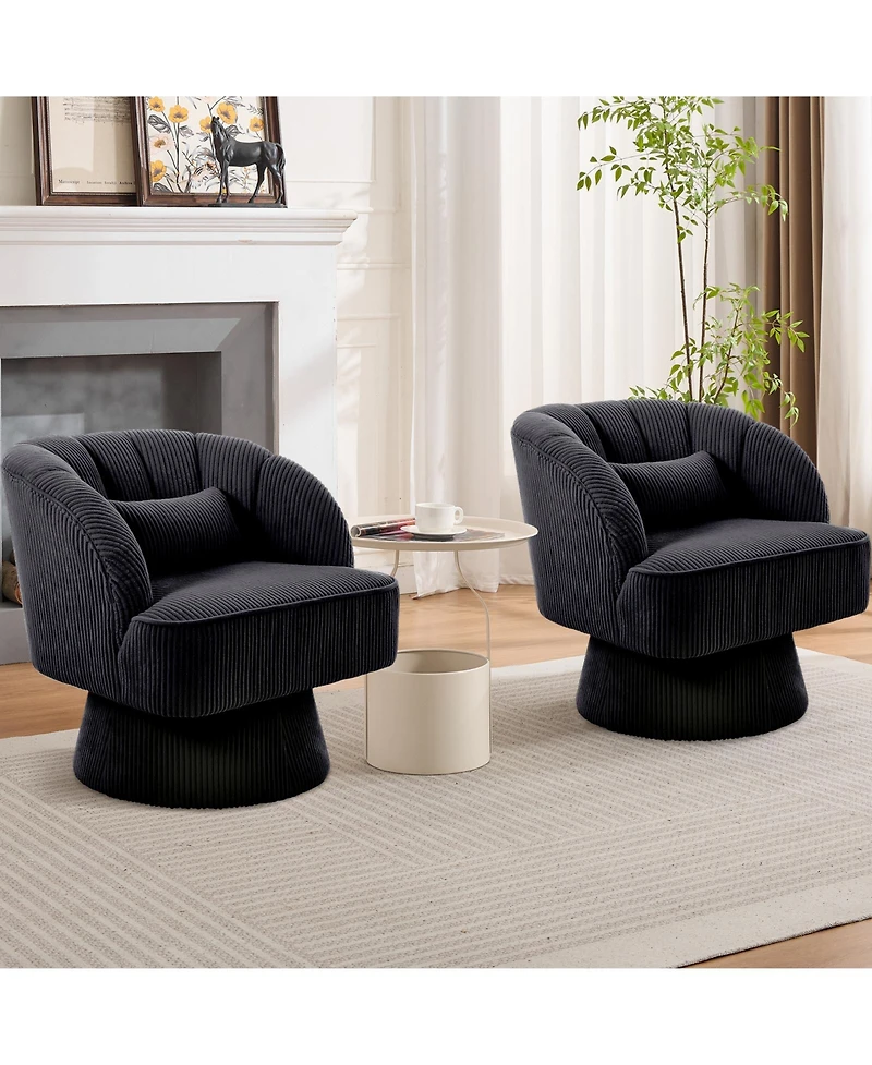 gaomon Modern Corduroy 360degree(s) Swivel Barrel Accent Chair, Striped Upholstered Armchair with Plush Padding for Living Room Bedroom