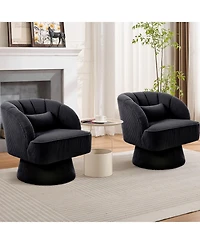 gaomon Modern Corduroy 360degree(s) Swivel Barrel Accent Chair, Striped Upholstered Armchair with Plush Padding for Living Room Bedroom