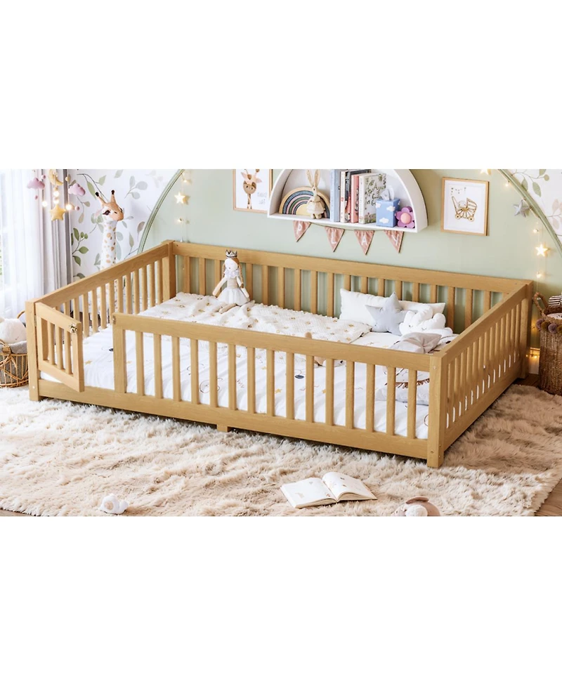 Streamdale Furniture Bed Floor Bed with Safety Guardrails and Door for Kids