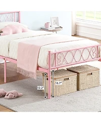 homfan Metal Bed Frame, Heavy Duty Platform Bed with Headboard and Under Bed Storage for Bedroom, No Box Spring Needed