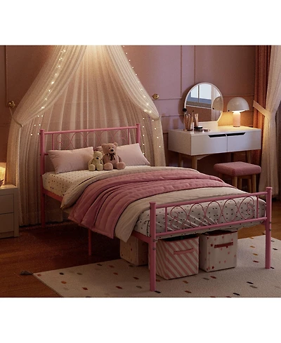 homfan Metal Bed Frame, Heavy Duty Platform Bed with Headboard and Under Bed Storage for Bedroom, No Box Spring Needed