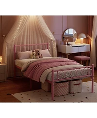 homfan Metal Bed Frame, Heavy Duty Platform Bed with Headboard and Under Bed Storage for Bedroom, No Box Spring Needed
