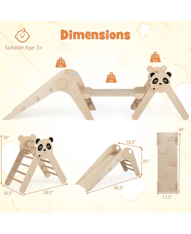 Slickblue Foldable Wooden Climbing Toys Set with Panda Theme for Toddlers