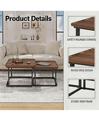 homfan Coffee Table Set of 2, Square Small Tables for Living Room, Bedroom, Balcony, Space Saving Mid Century Modern Nesting