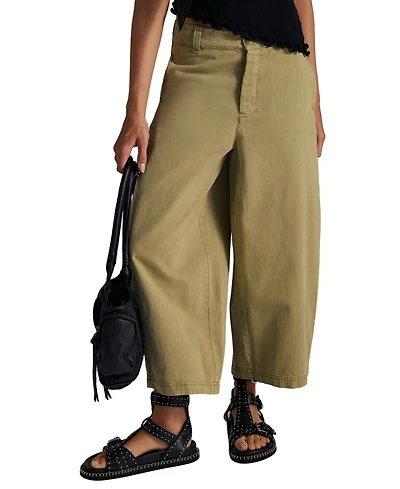 Free People Women's We The Laydown High-Rise Barrel-Leg Chino Cotton Pants