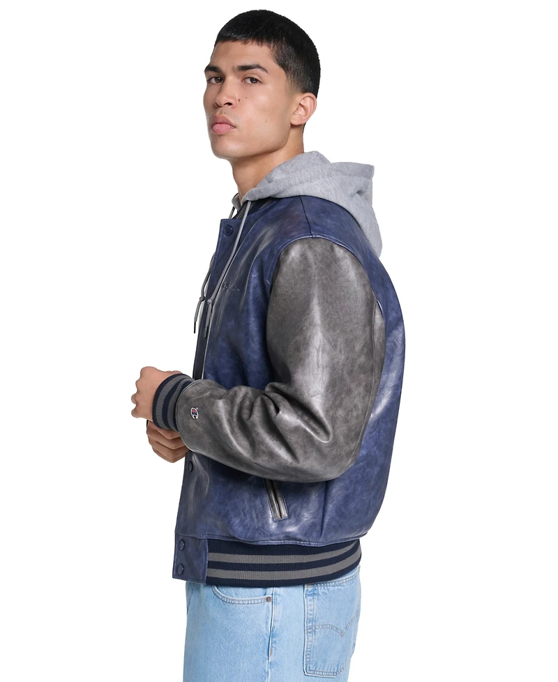 Champion Men's Faux Leather Varsity Full-Zip Jacket