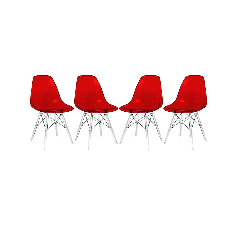 LeisureMod Dover Molded Side Chair with Acrylic Base, Set of 4