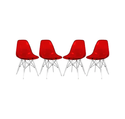 LeisureMod Dover Molded Side Chair with Acrylic Base, Set of 4