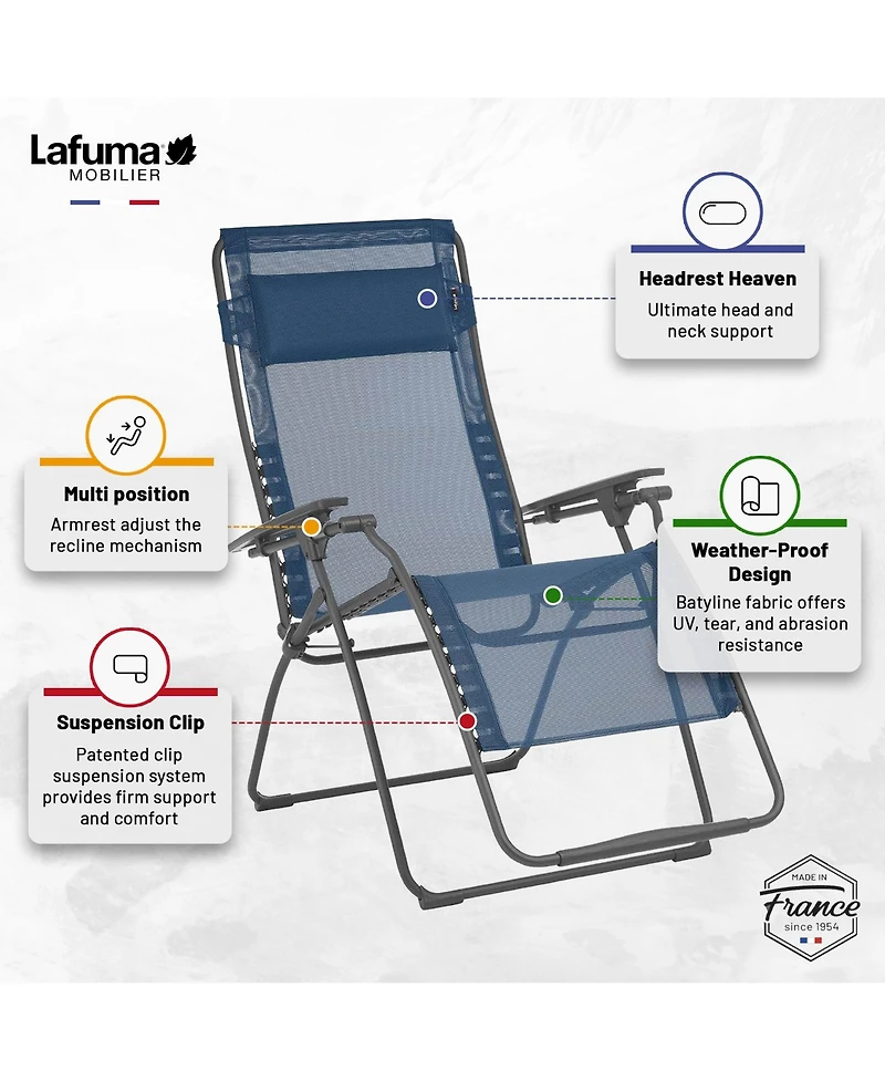 Lafuma Futura Xl Zero Gravity Outdoor Steel Framed Lawn Recliner Chair, Ocean