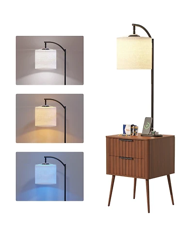 Vlsrka Nightstand with Fisherman s Lamp, Human Sensor Light and Charging Station