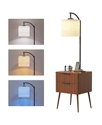 Vlsrka Nightstand with Fisherman s Lamp, Human Sensor Light and Charging Station